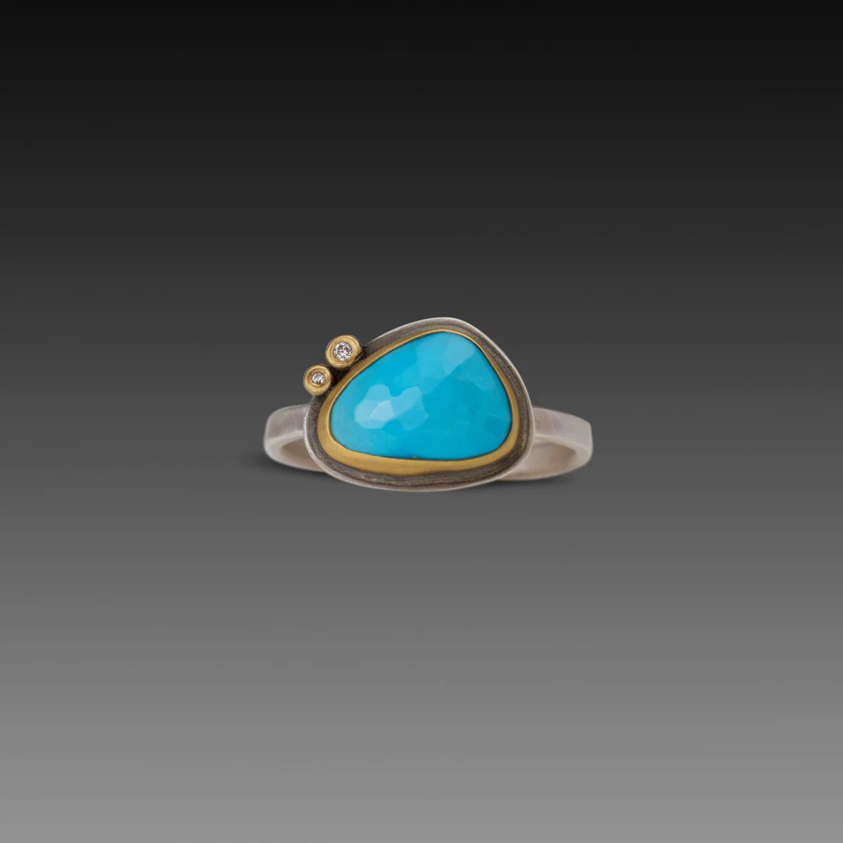 Faceted Turquoise Ring with Diamond Dots