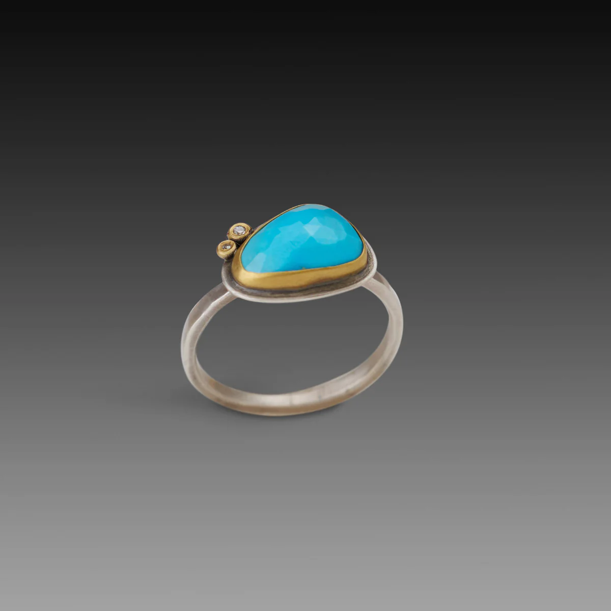 Faceted Turquoise Ring with Diamond Dots - Image 2