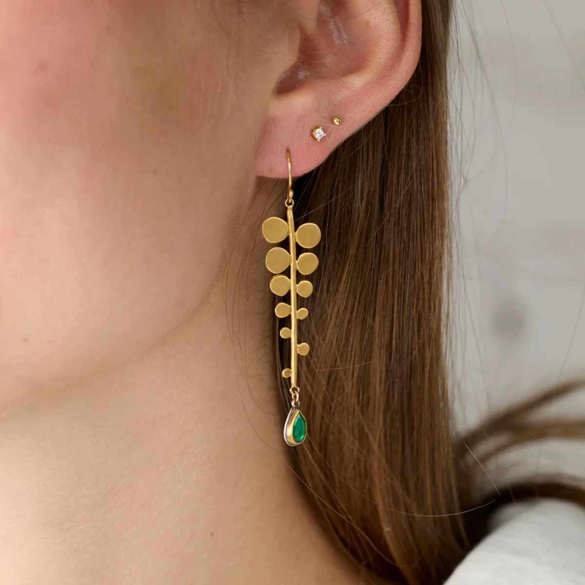Fern Earrings with Emeralds - Image 2