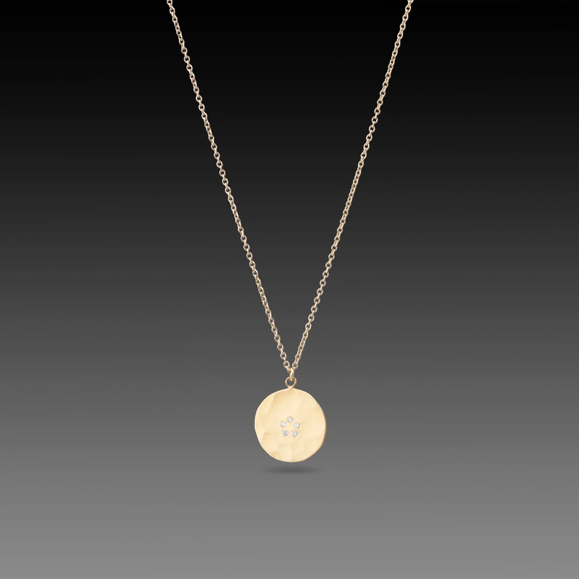 Hammered Disk Necklace with Diamonds