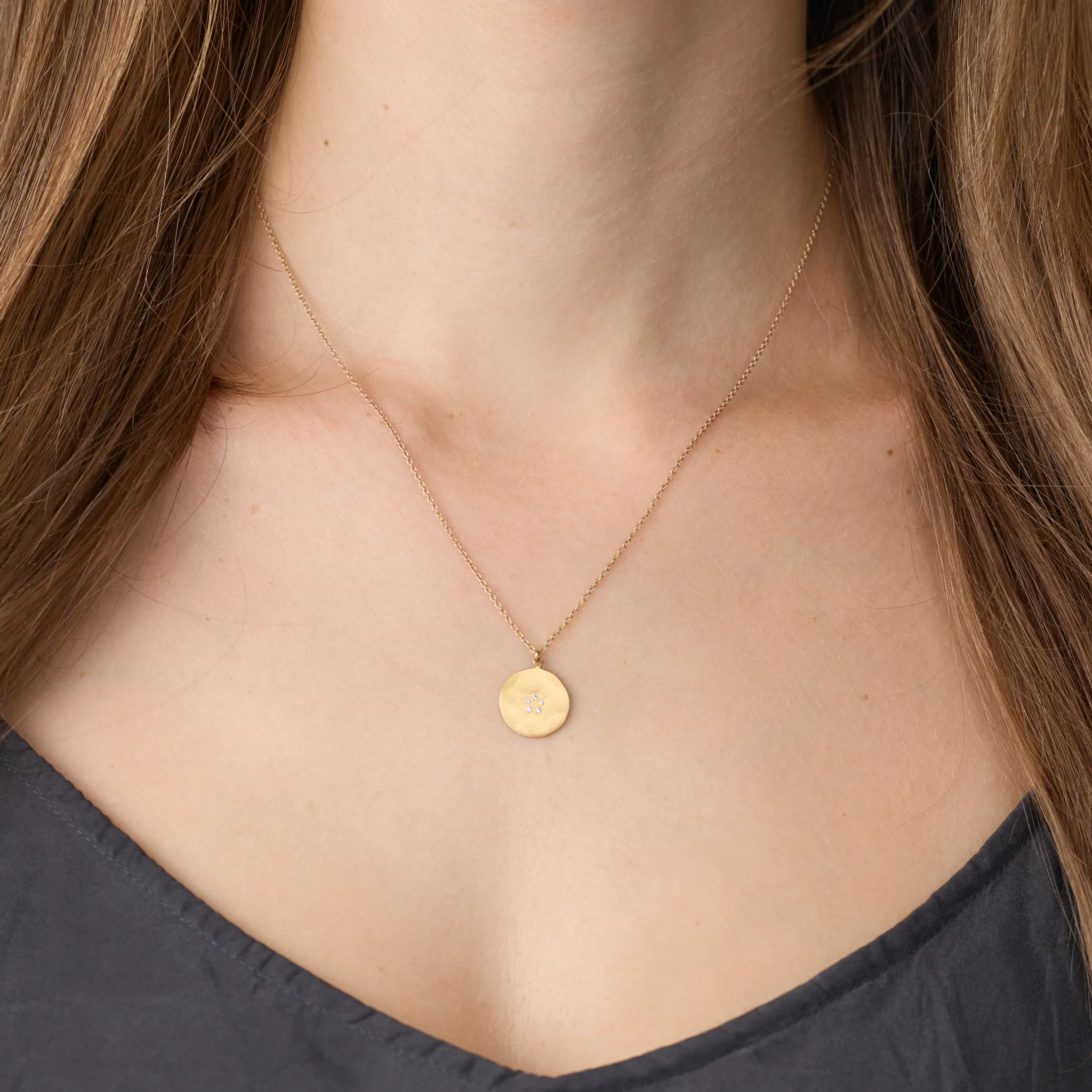 Hammered Disk Necklace with Diamonds - Image 2