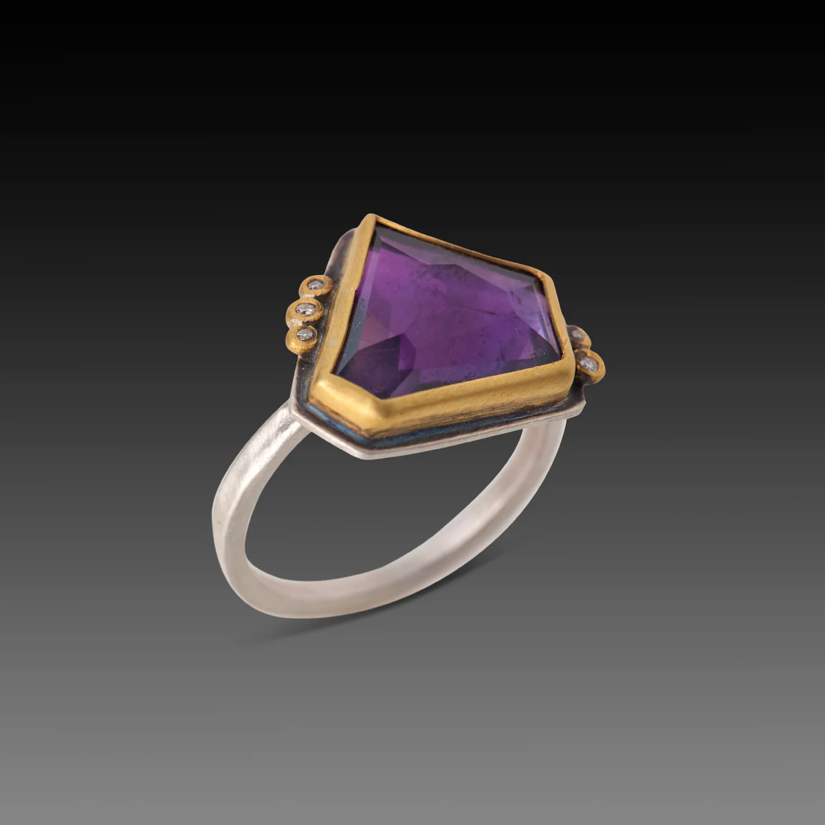 Geometric Amethyst Ring with Five Diamonds - Image 3