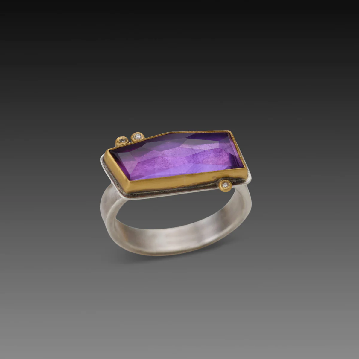 Geometric Amethyst Ring with Three Diamonds - Image 3
