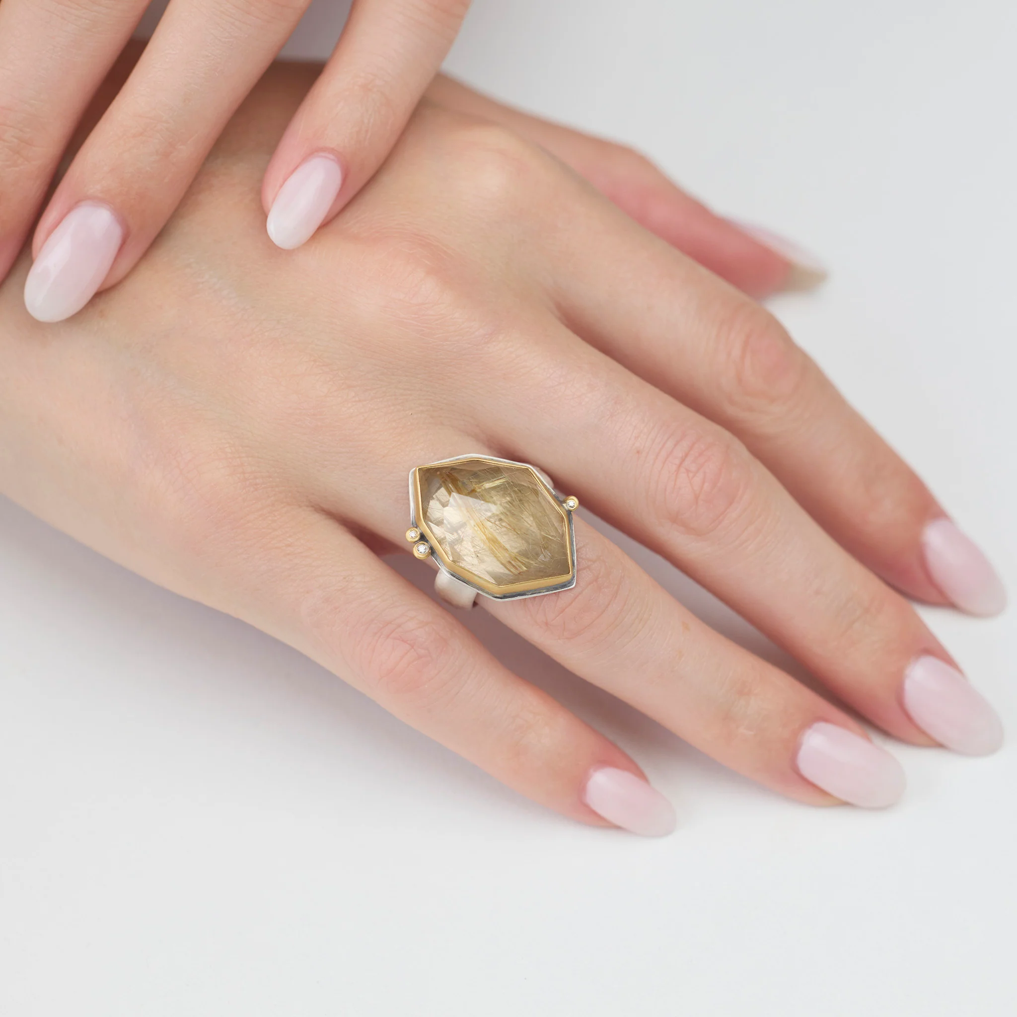 Geometric Rutilated Quartz Statement Ring - Image 2