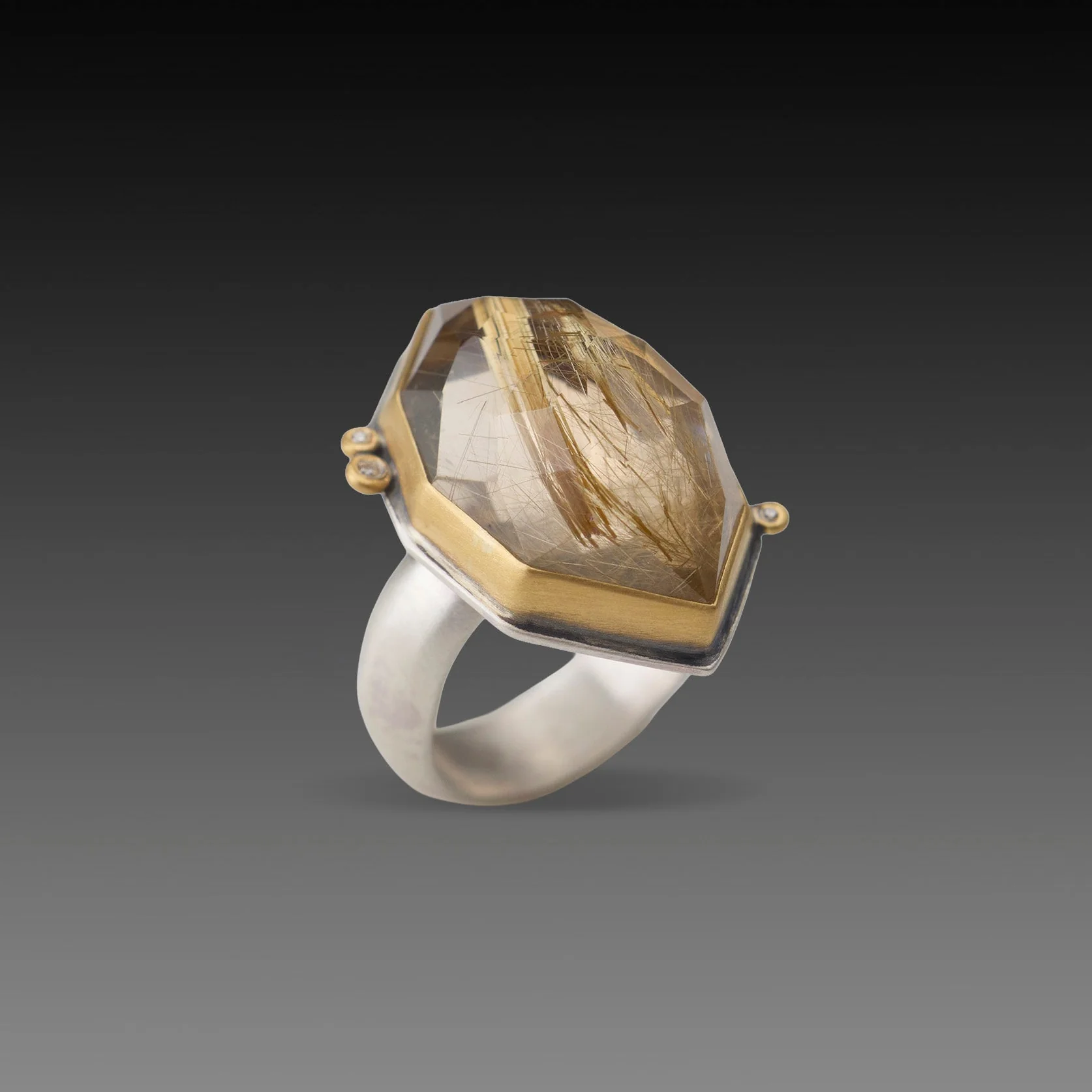 Geometric Rutilated Quartz Statement Ring - Image 3