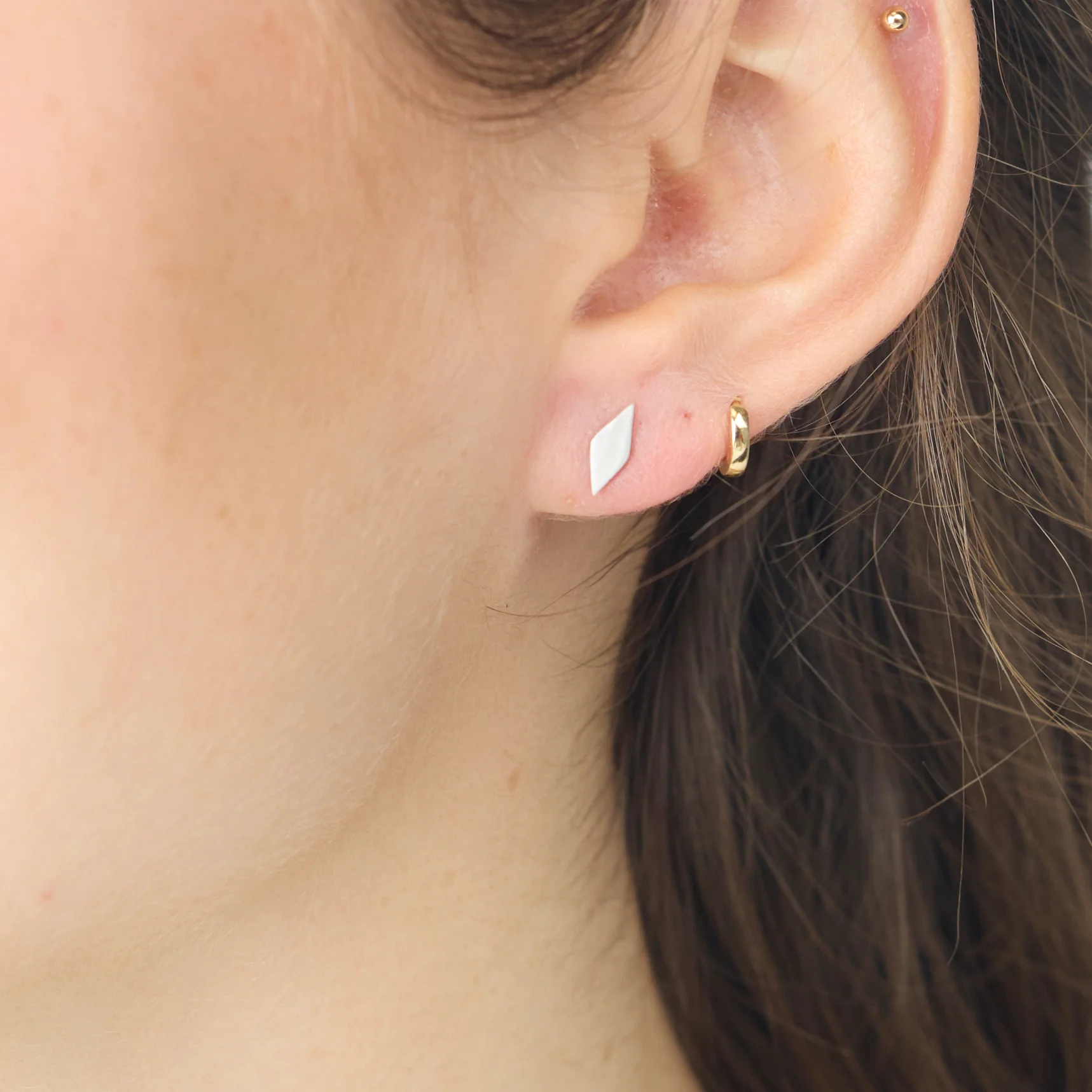 Geometric Silver Stud Earrings - Image 2