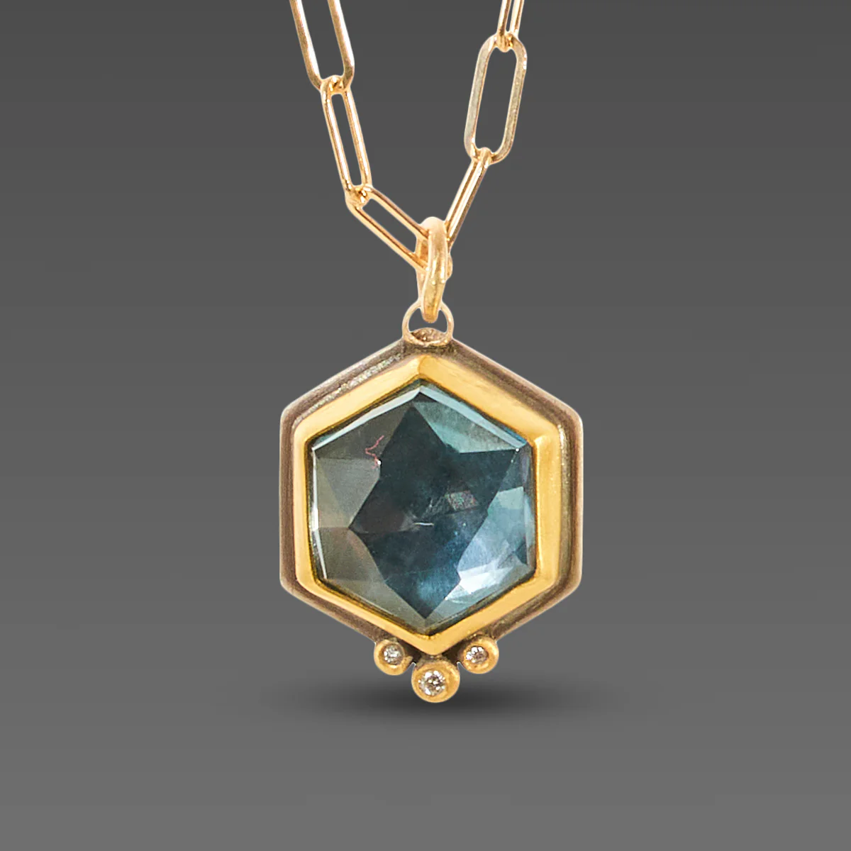 Geometric Topaz Necklace with Diamond Trio - Image 2
