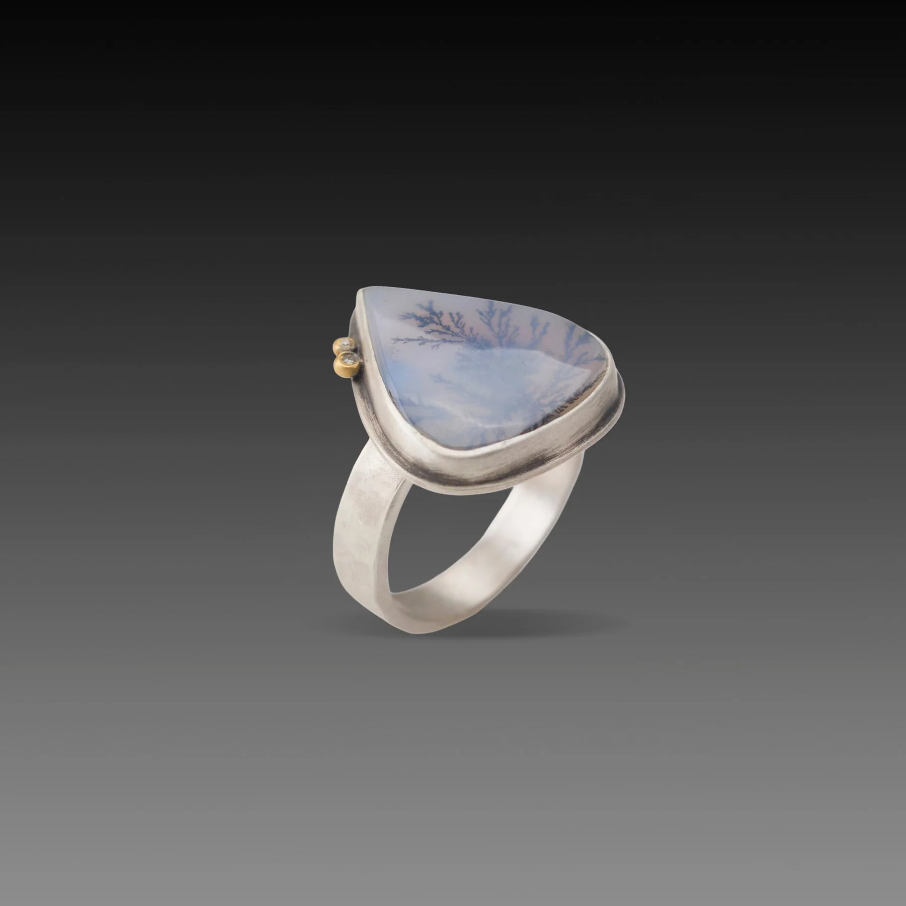 Glossy Dendritic Agate Ring with Diamonds - Image 3