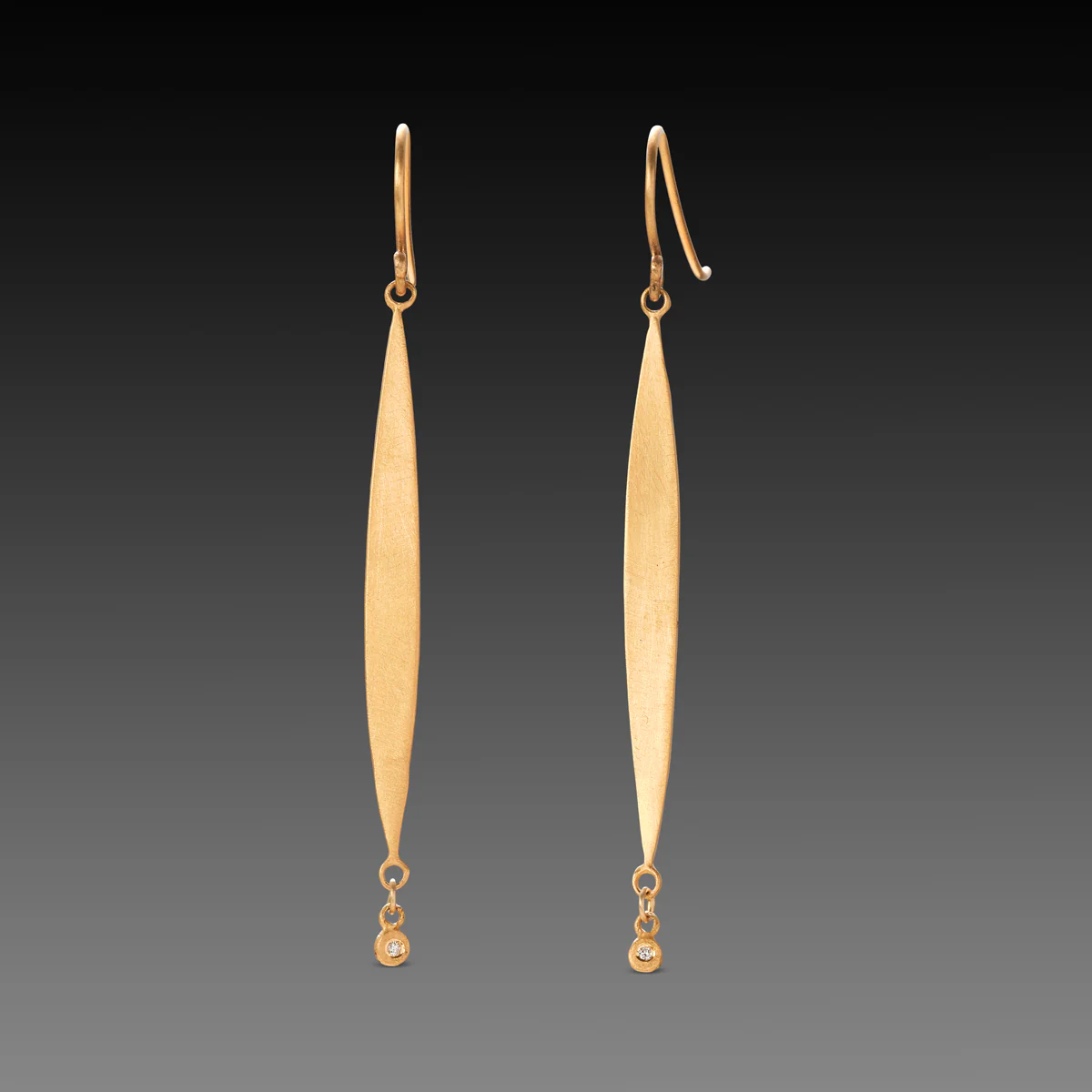 Gold & Diamond Long Leaf Earrings