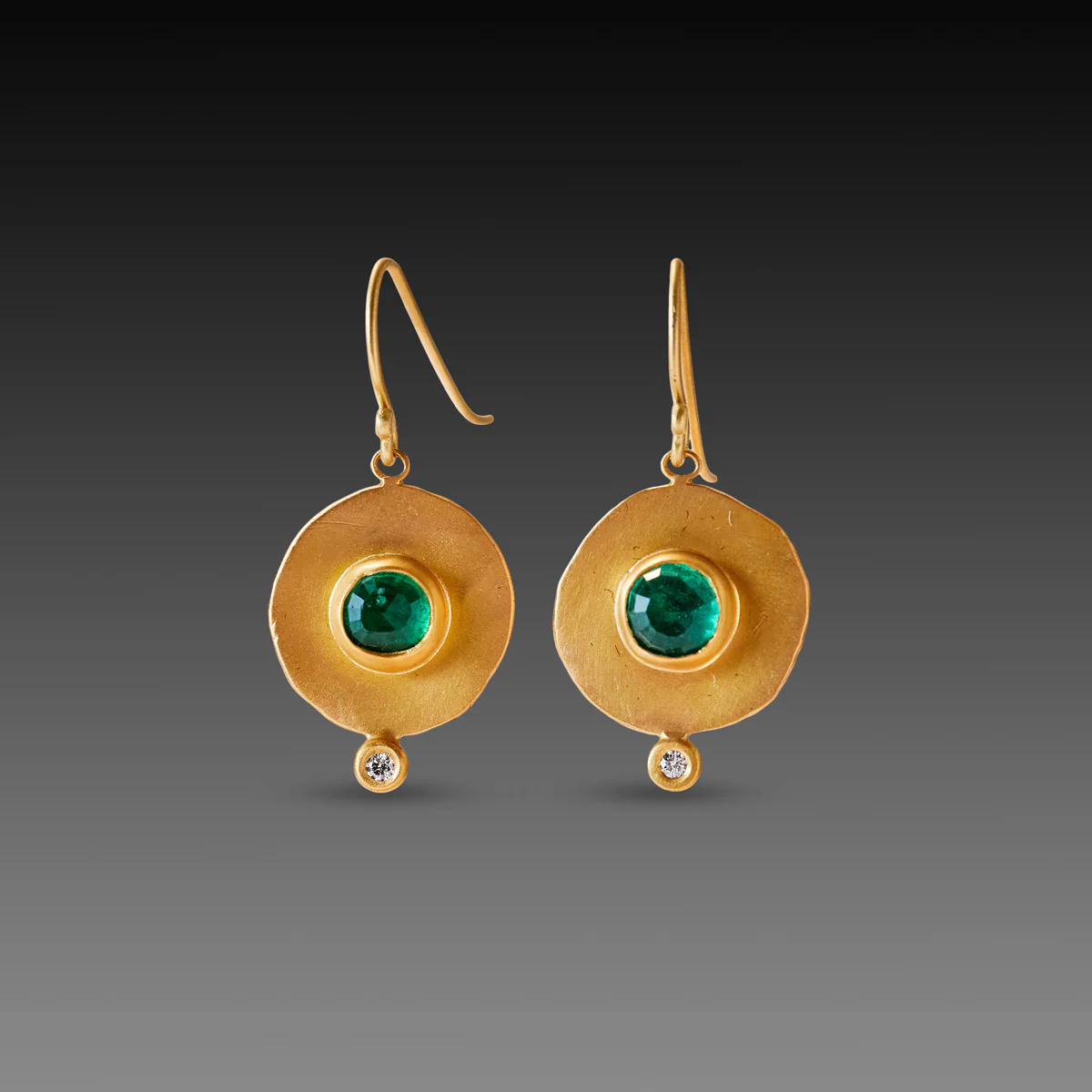 Hammered Gold Earrings with Emeralds