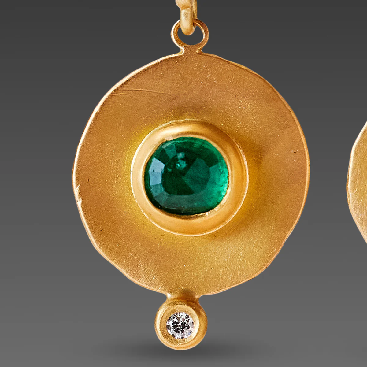 Hammered Gold Earrings with Emeralds - Image 2