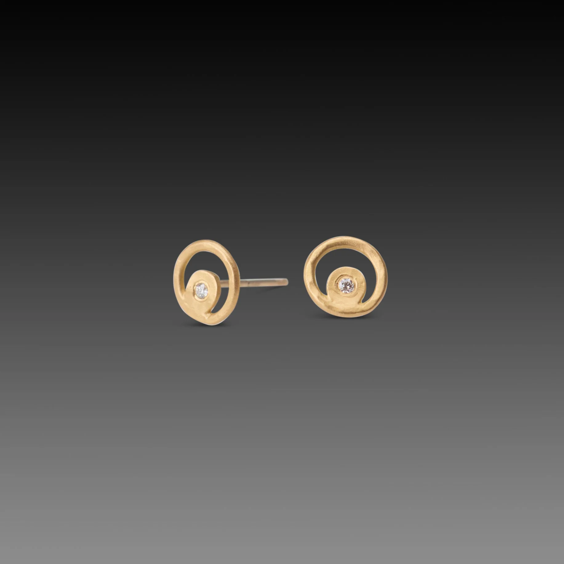 Gold Filigree Diamond Dot Stud Earrings - Image 3
