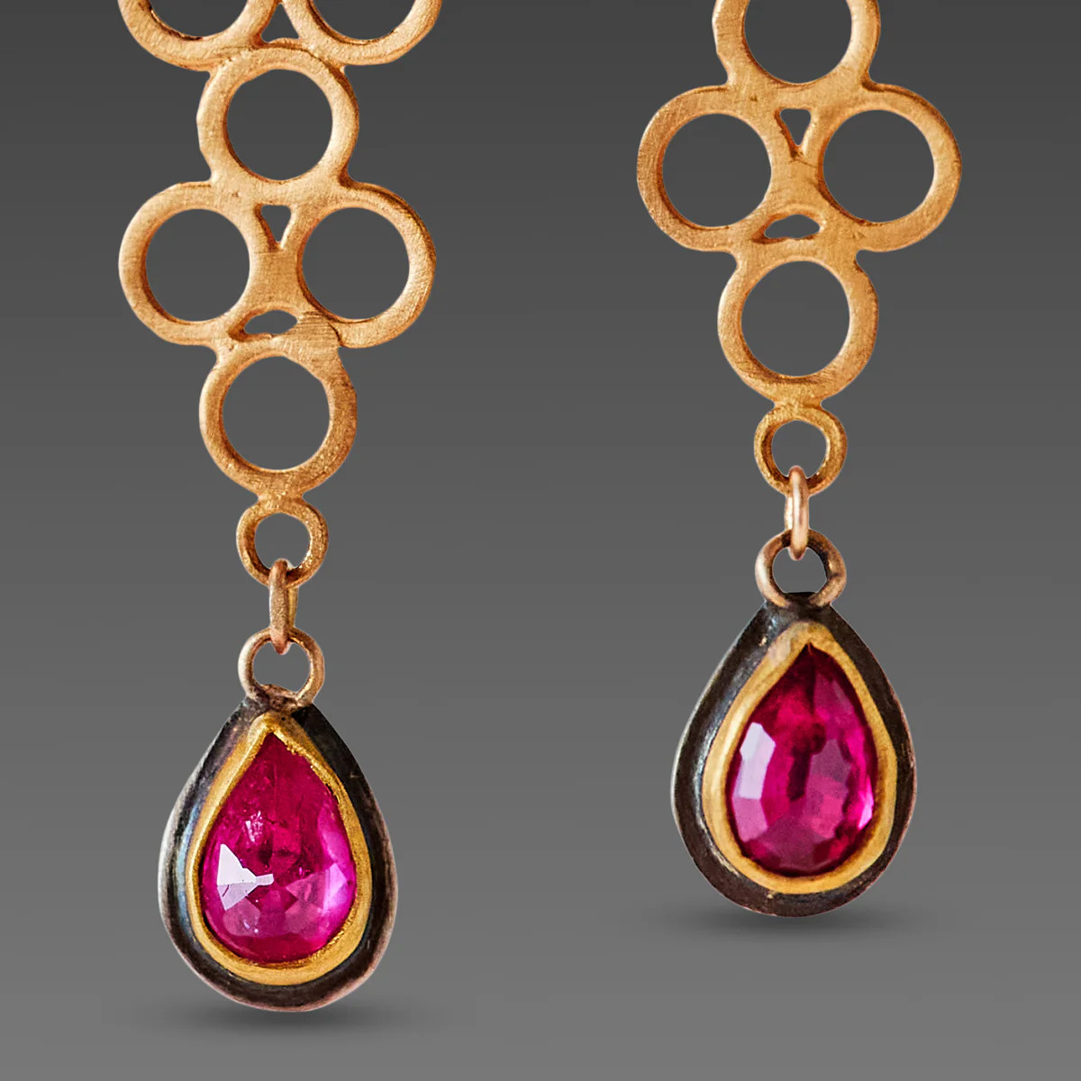 Open Filigree Earrings with Ruby Drops - Image 2