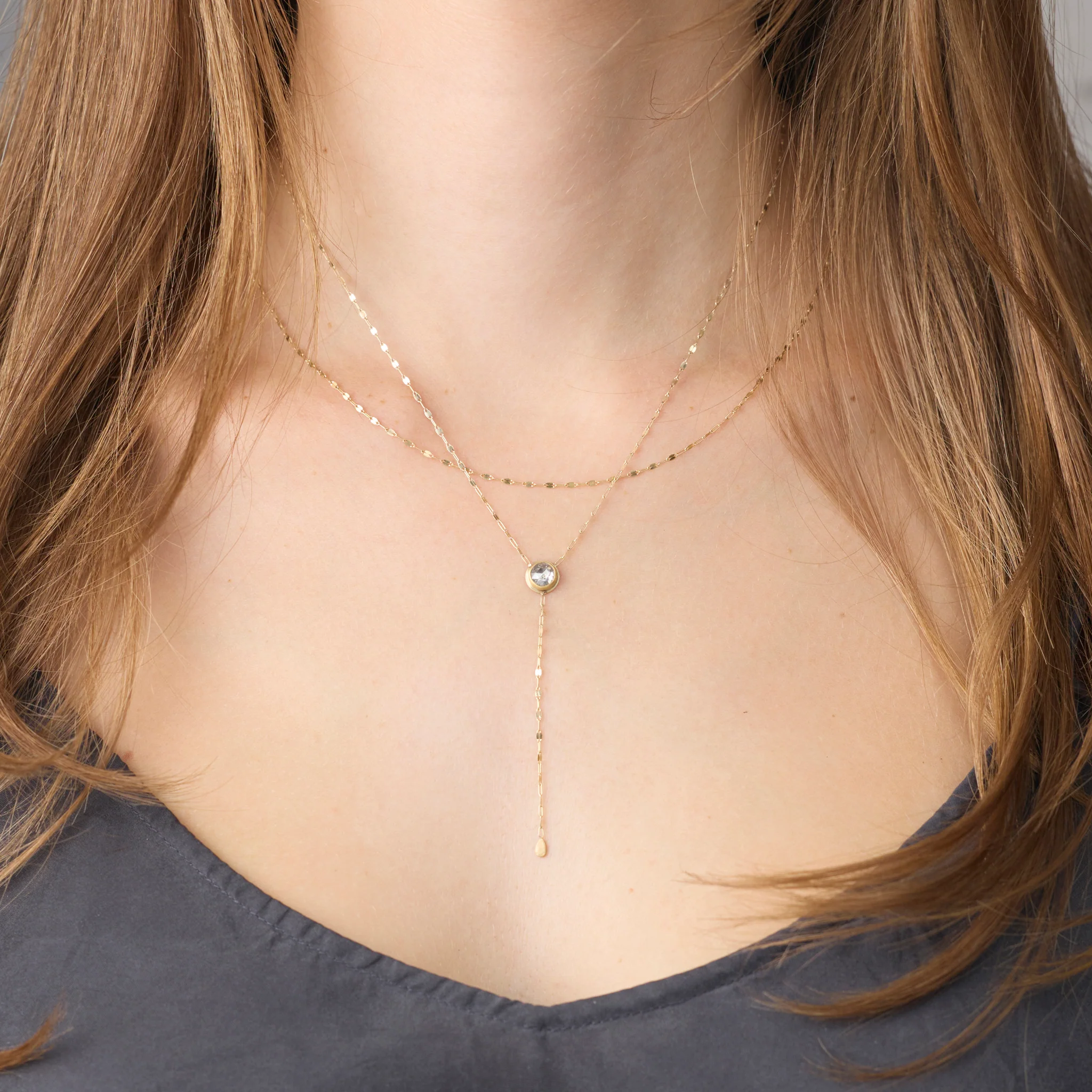 Gray Diamond Drop Necklace - Image 2