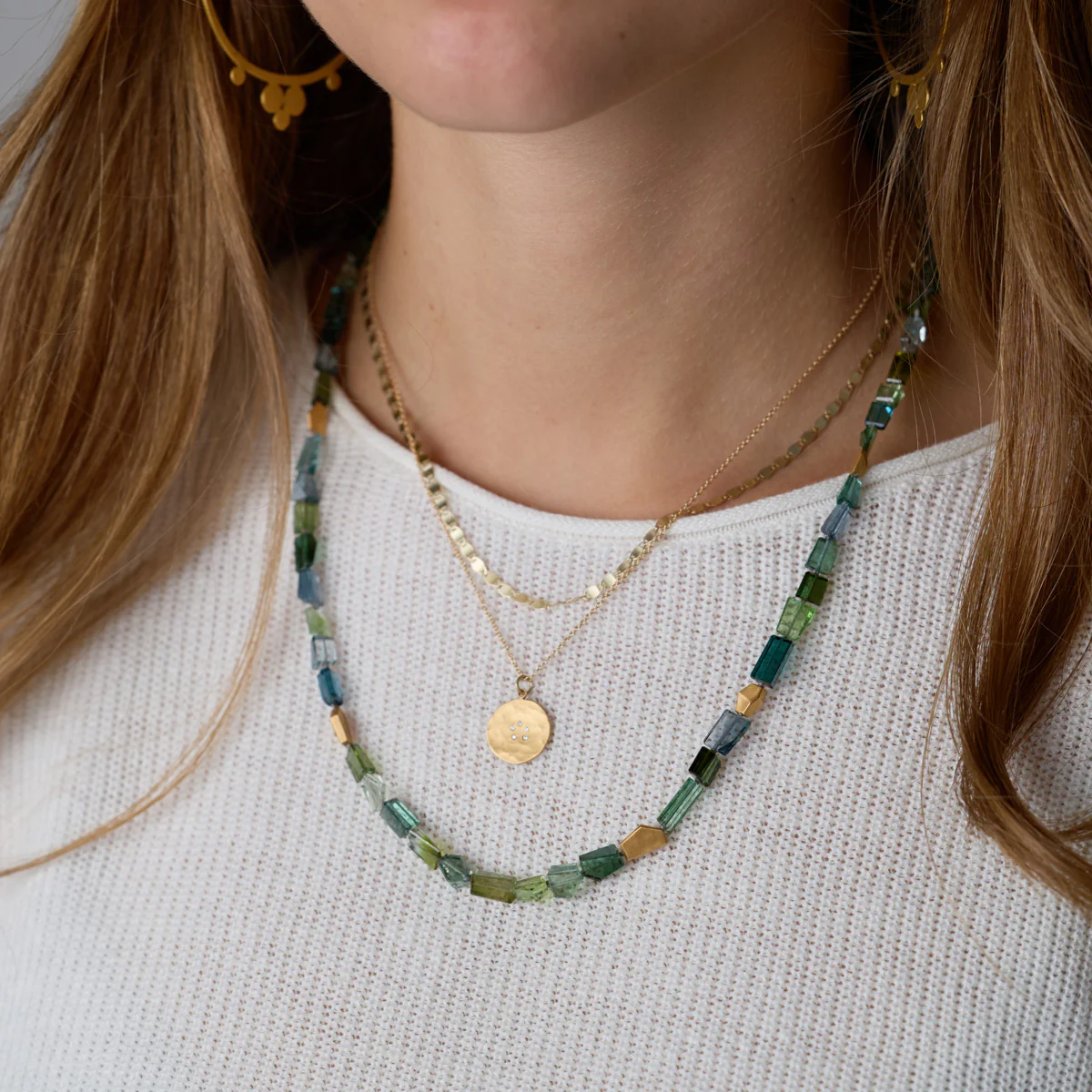 Green Tourmaline Necklace with 22k Beads - Image 2
