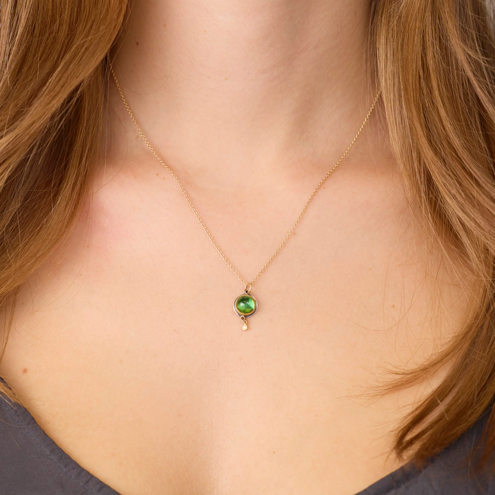 Green Tourmaline Necklace with Diamond Drop - Image 2