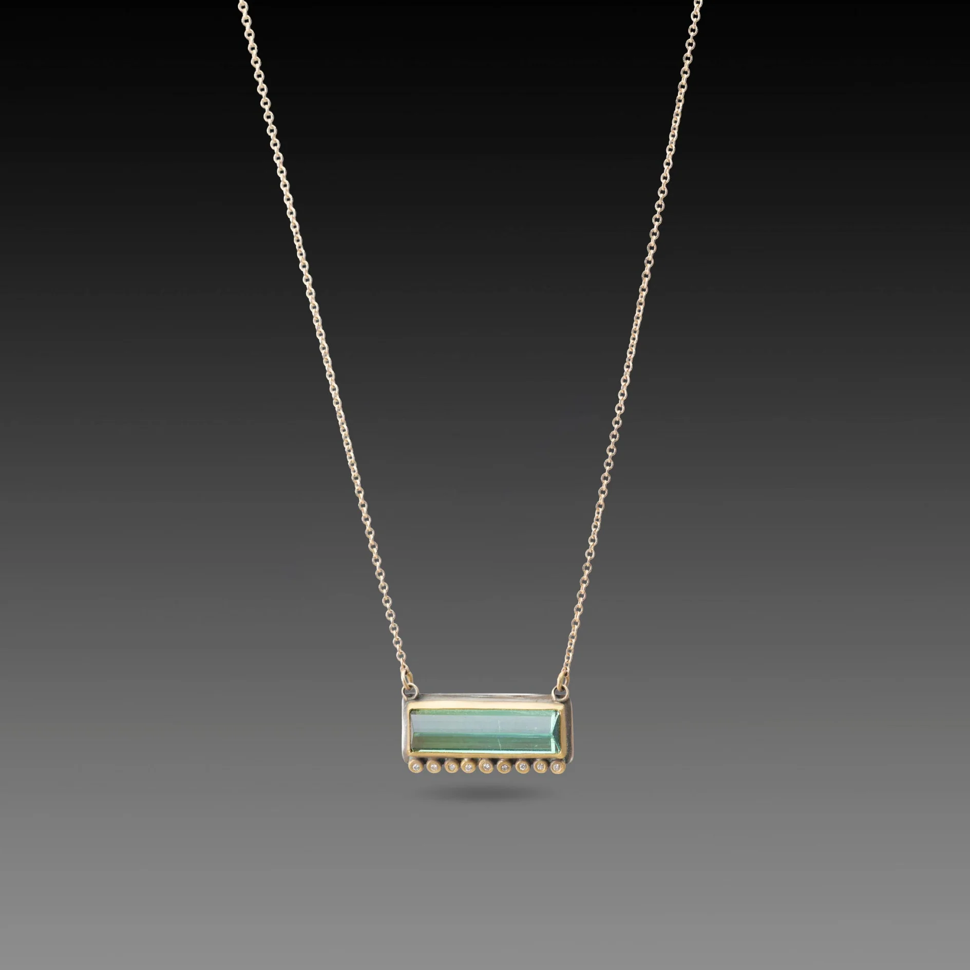 Green Tourmaline Necklace with Diamond Line