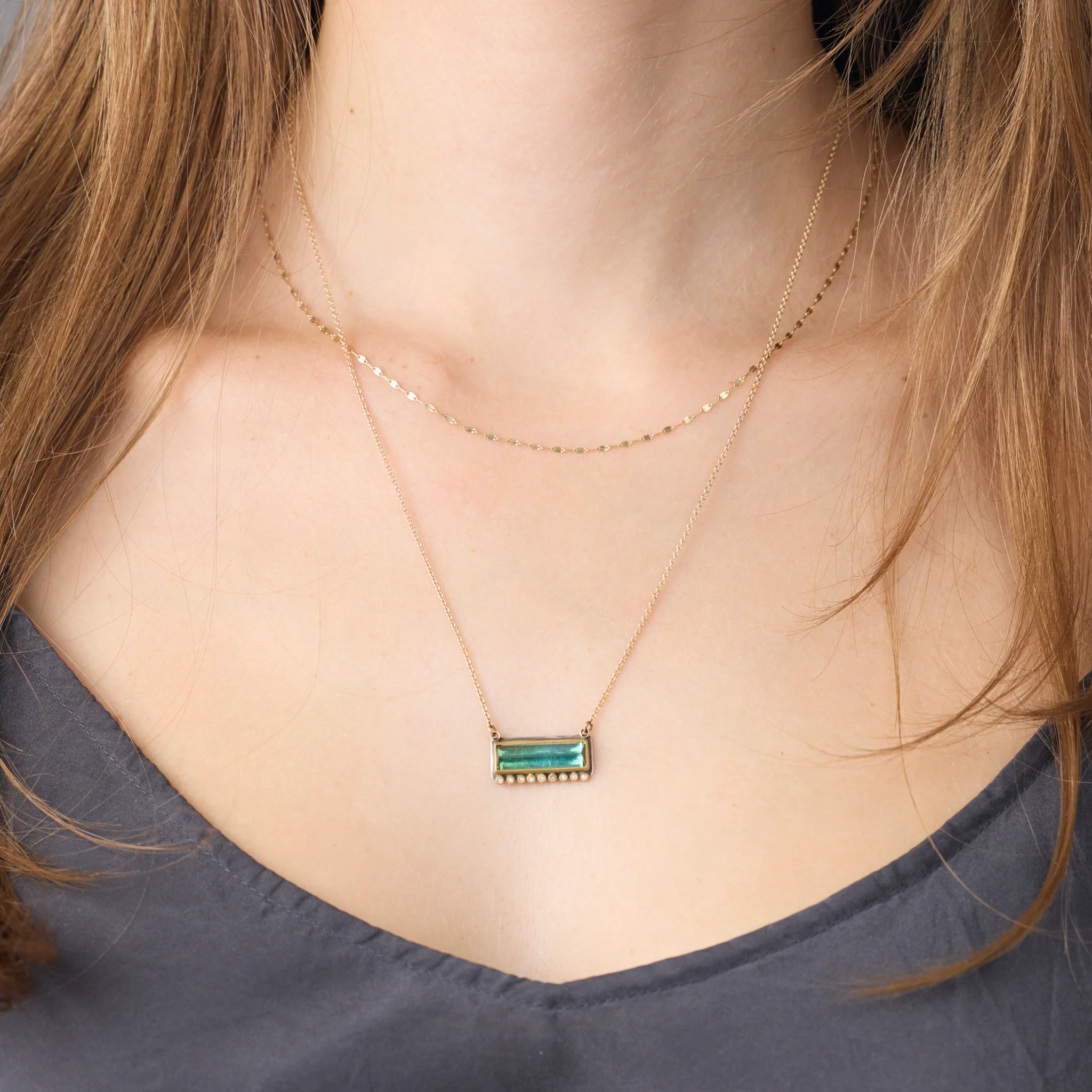 Green Tourmaline Necklace with Diamond Line - Image 2