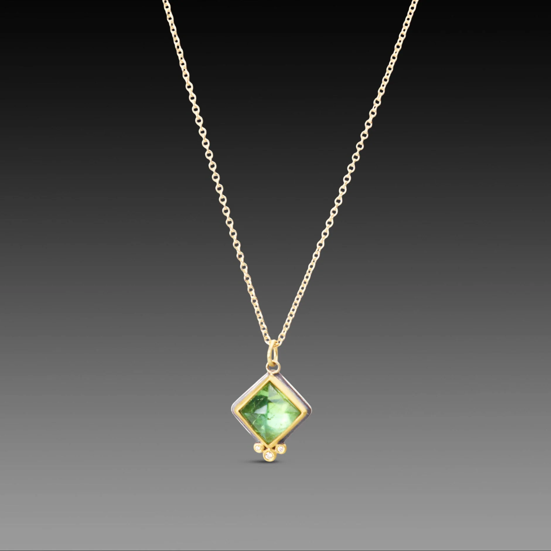 Green Tourmaline Necklace with Diamond Trio