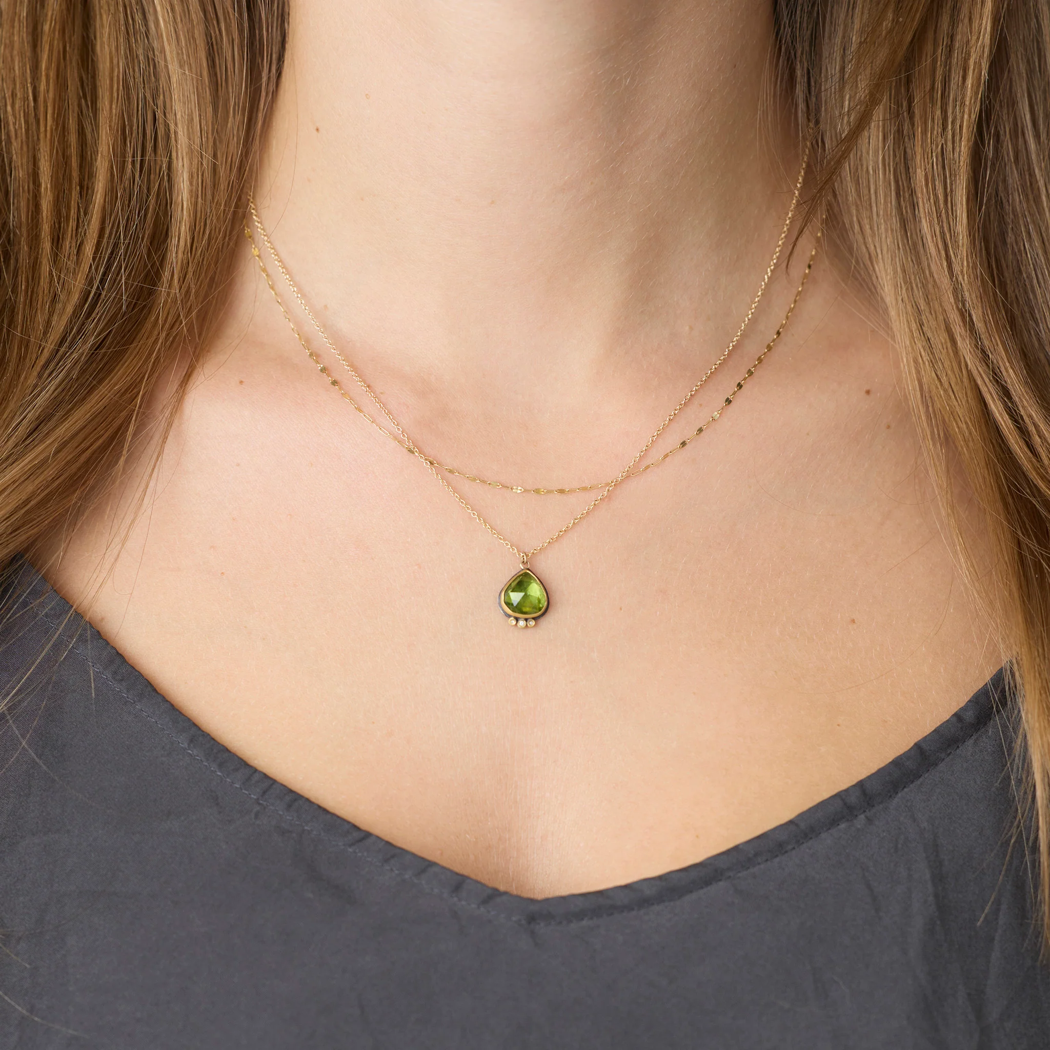 Green Tourmaline Necklace with Diamonds - Image 2