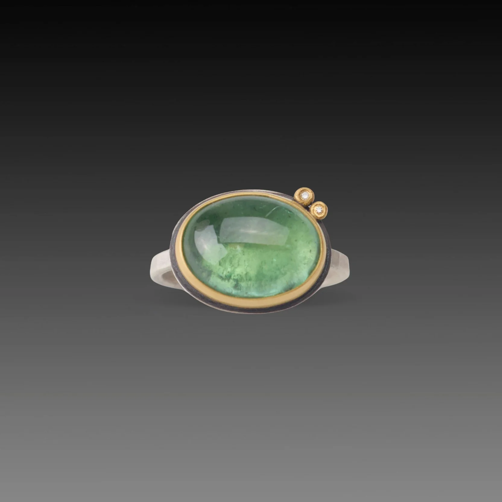 Green Tourmaline Ring with Diamond Dots