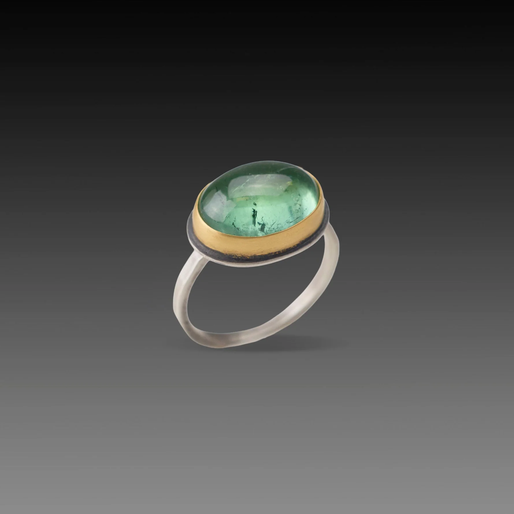 Green Tourmaline Ring with Diamond Dots - Image 3