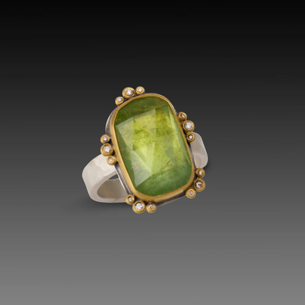 Green Tourmaline Ring with Diamond Trios - Image 3