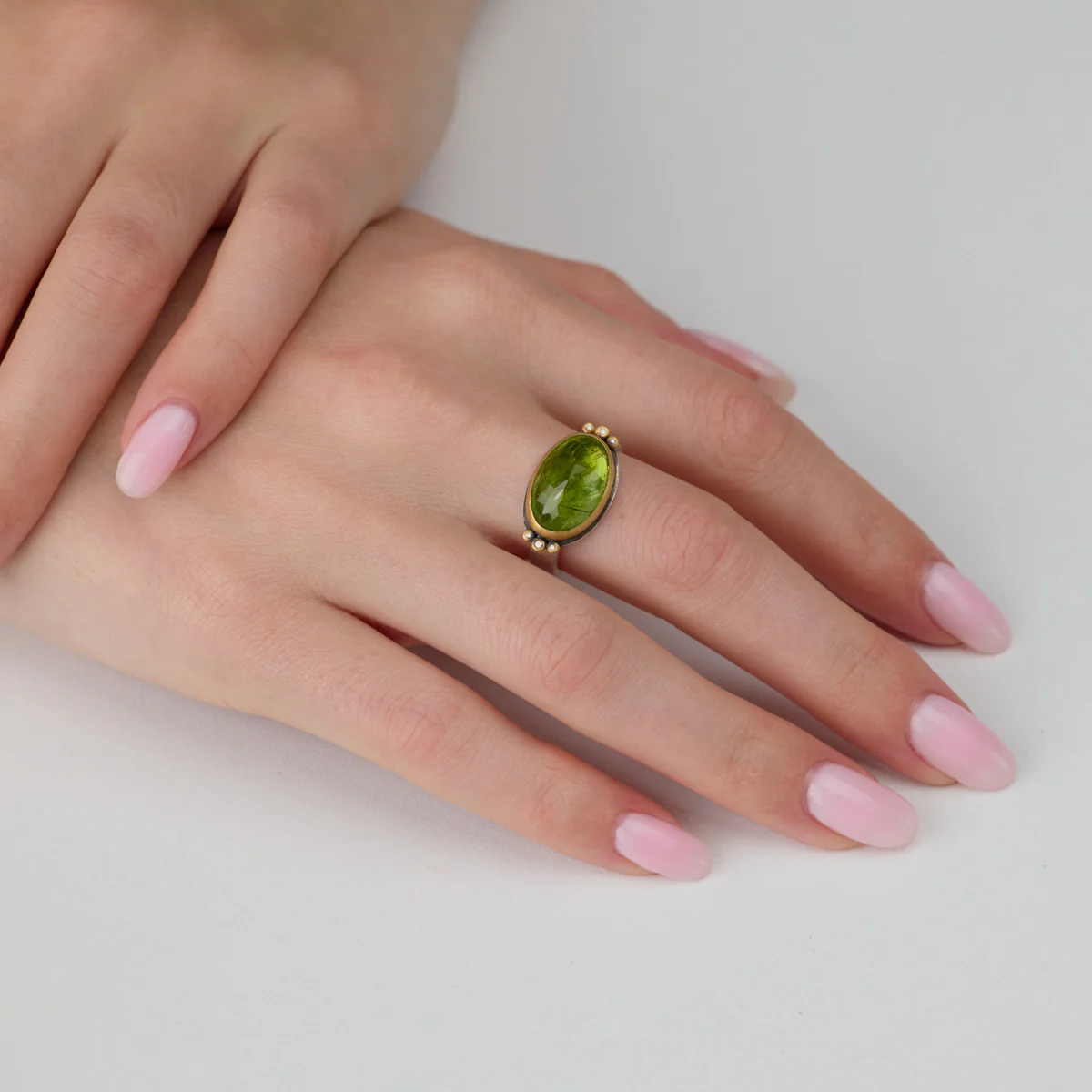 Green Tourmaline Ring with Diamonds - Image 2