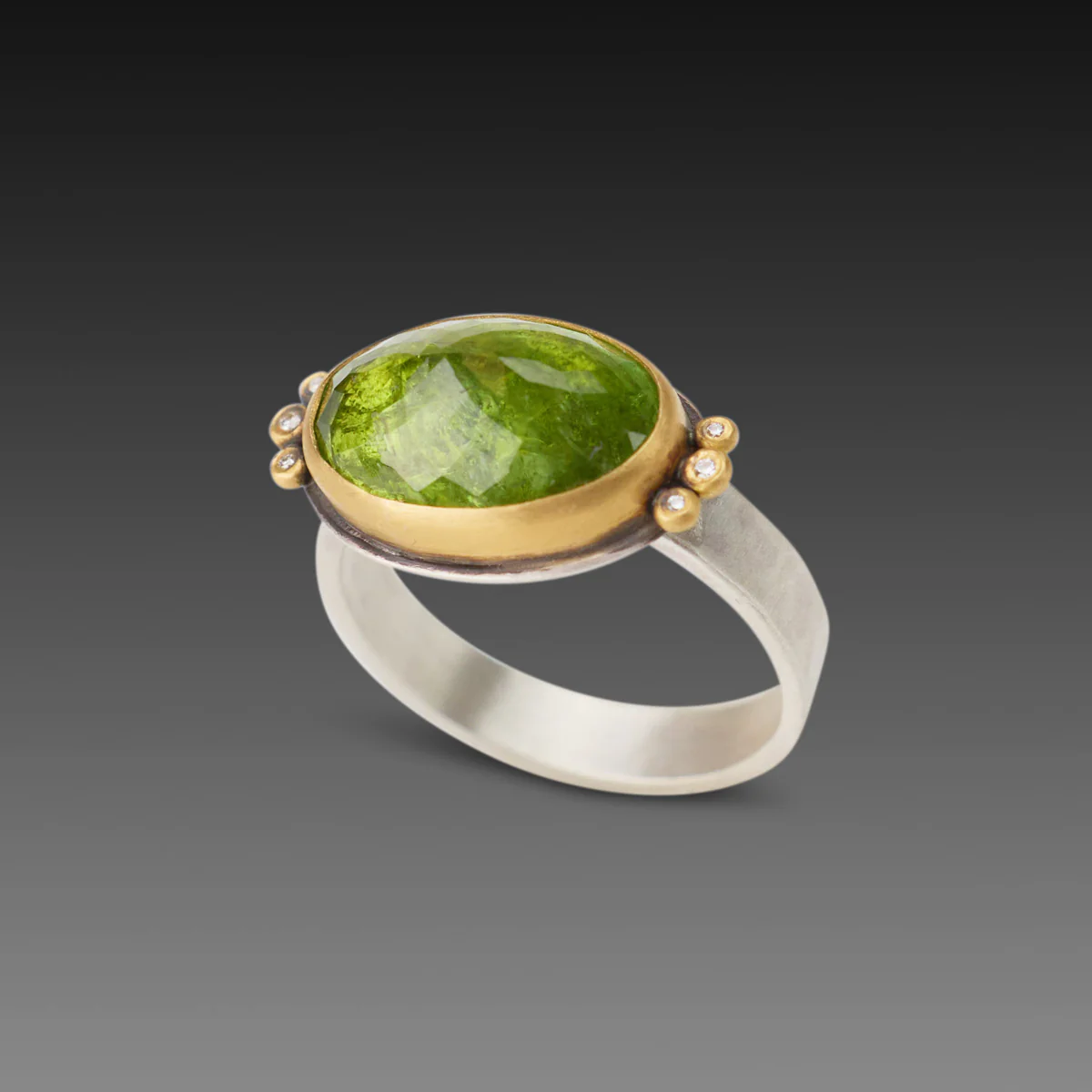 Green Tourmaline Ring with Diamonds - Image 3