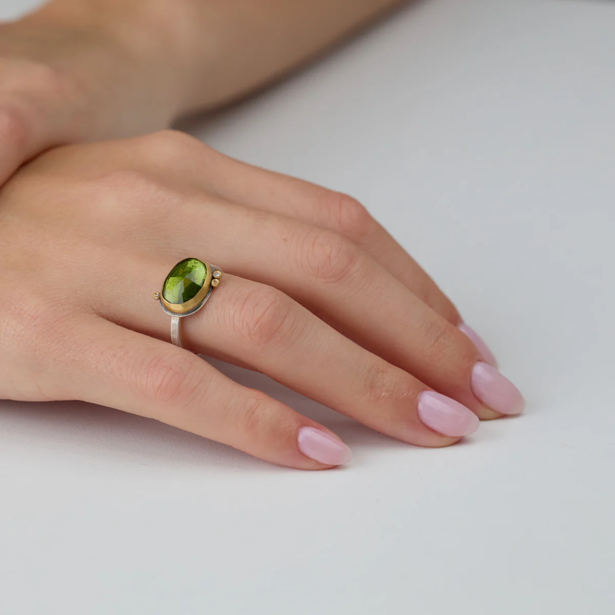 Green Tourmaline Ring with Diamonds - Image 2