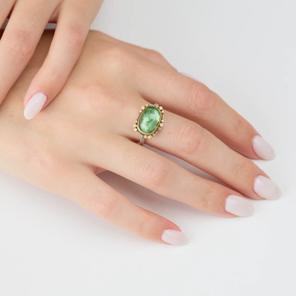Green Tourmaline Ring with Diamonds - Image 2