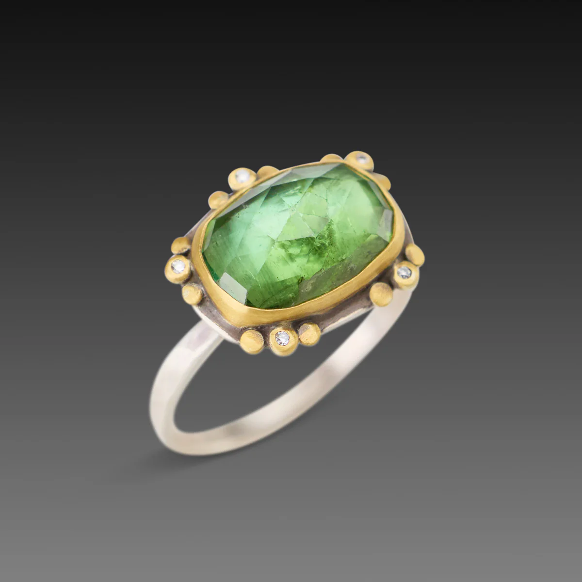 Green Tourmaline Ring with Diamonds - Image 3