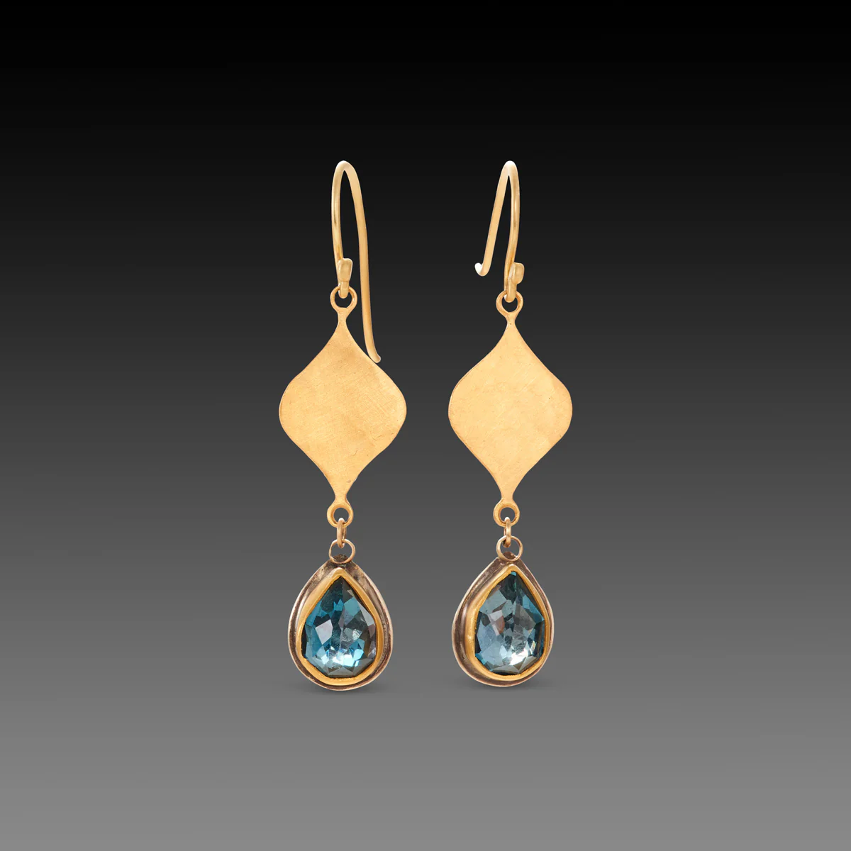 Hammered Gold and Blue Topaz Earrings