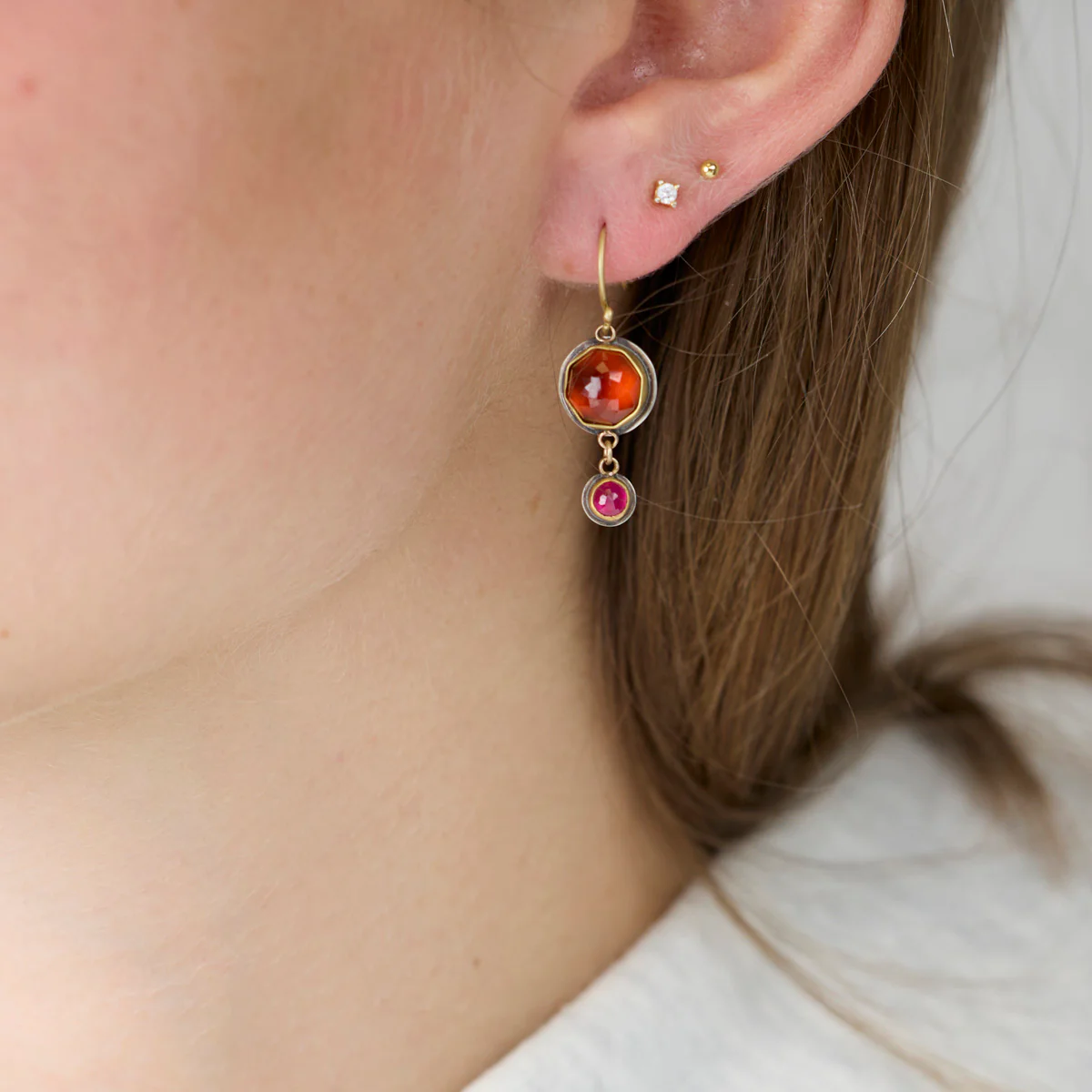Hessonite Garnet and Ruby Earrings - Image 2