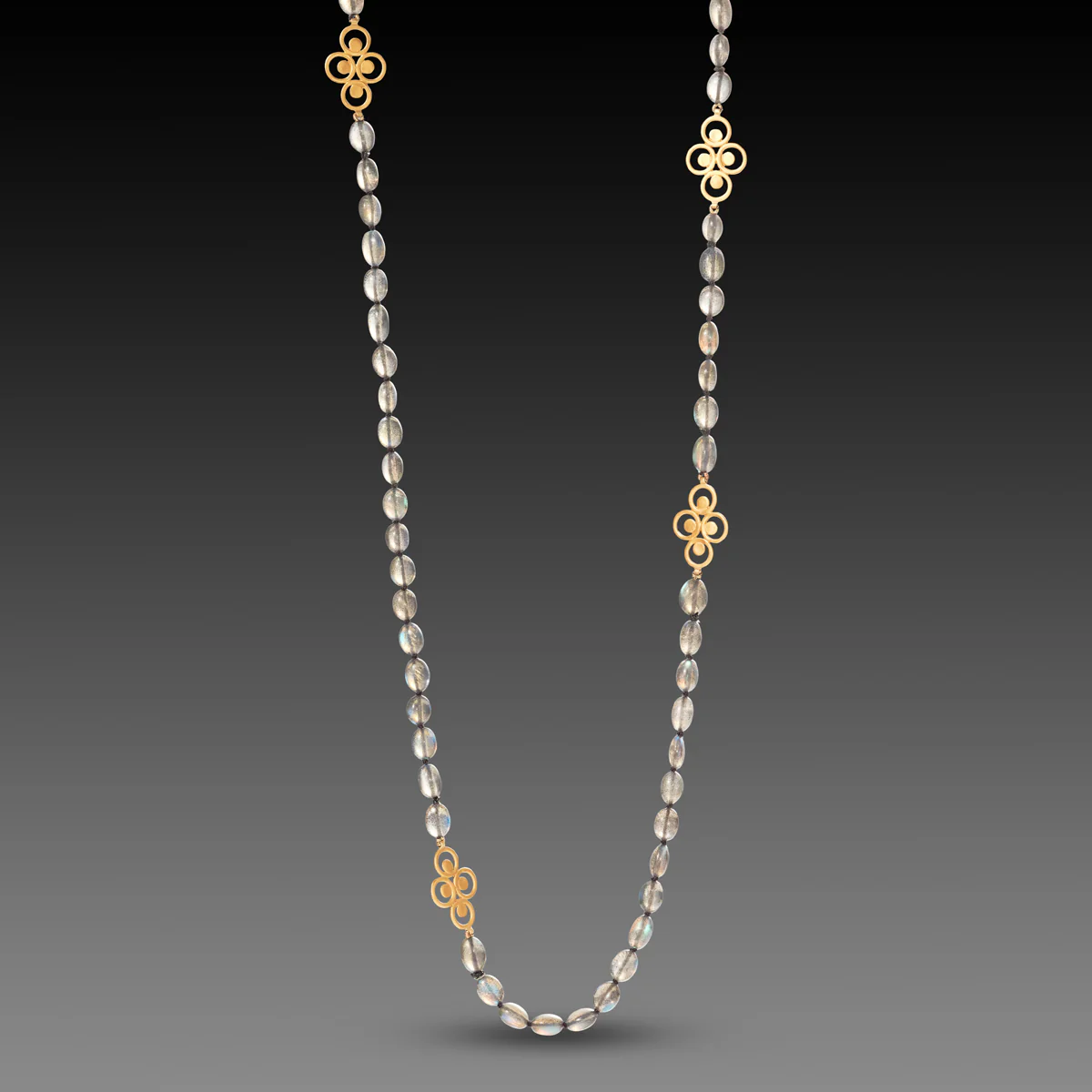 Long Labradorite and Gold Filigree Necklace