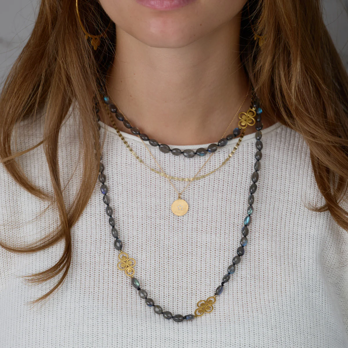 Long Labradorite and Gold Filigree Necklace - Image 2