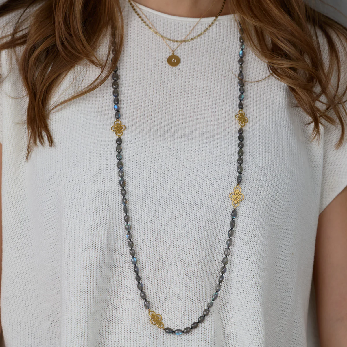Long Labradorite and Gold Filigree Necklace - Image 3