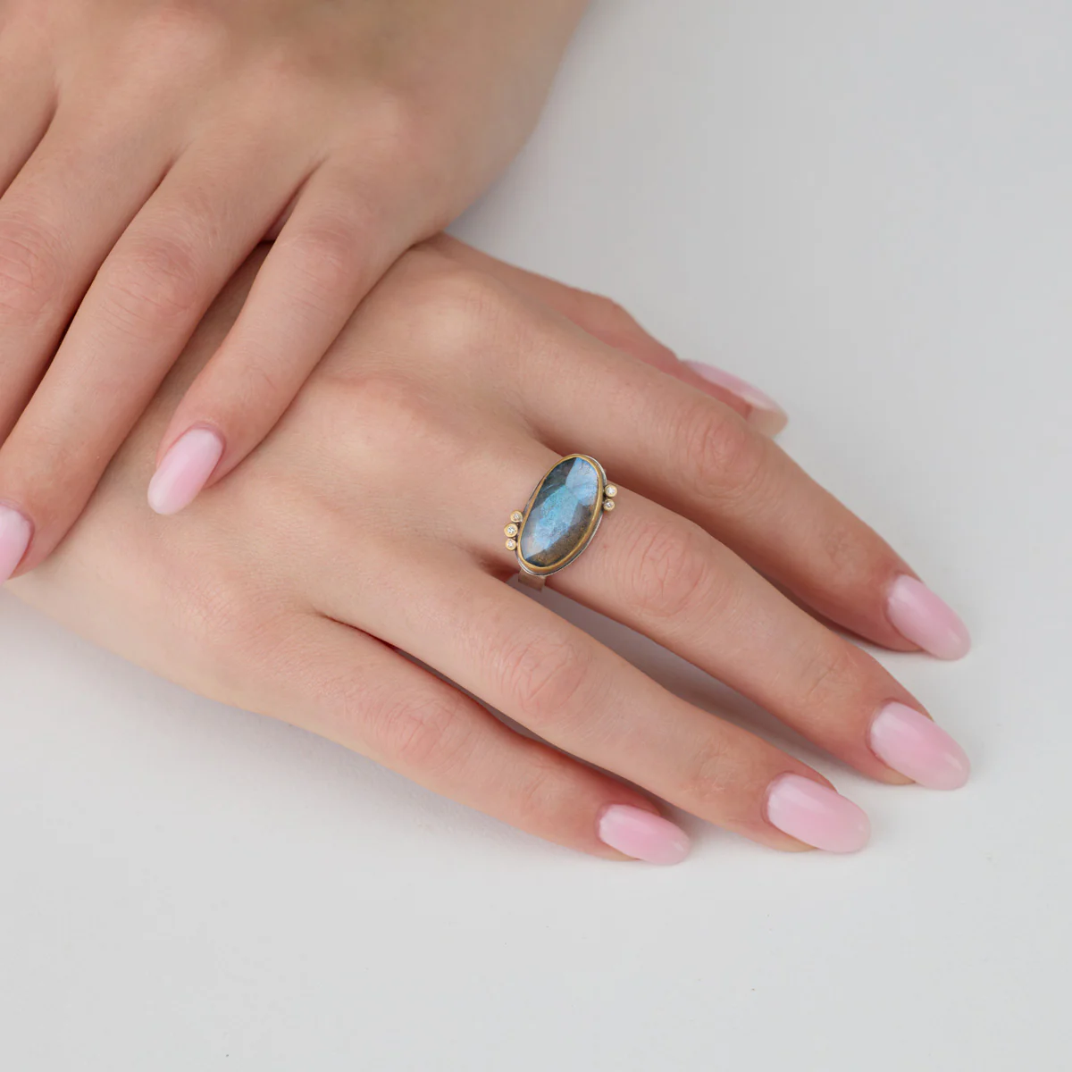Labradorite Ring with Diamonds - Image 2