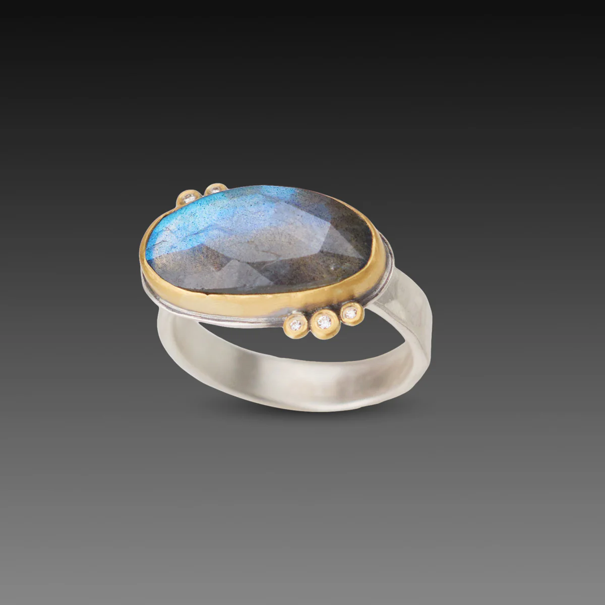 Labradorite Ring with Diamonds - Image 3