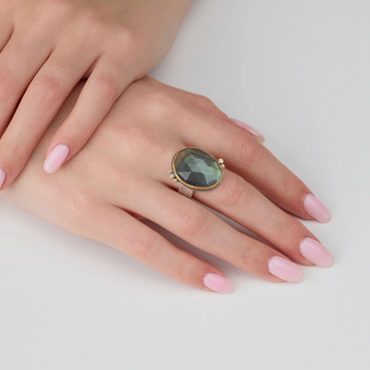 Labradorite Ring with Diamonds - Image 2