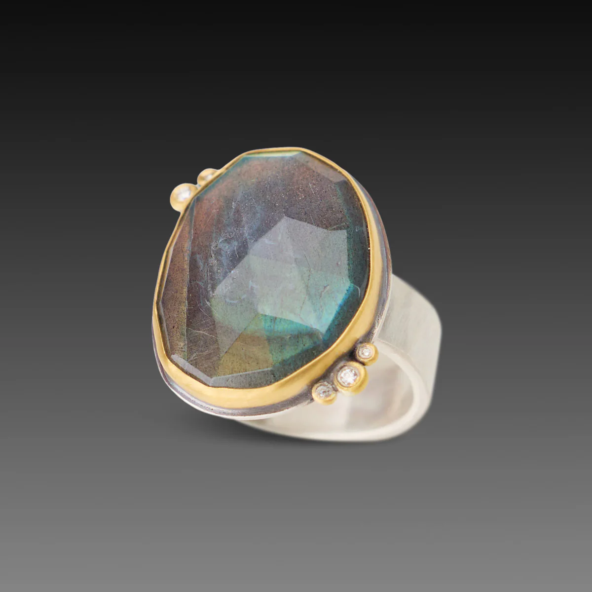 Labradorite Ring with Diamonds - Image 3