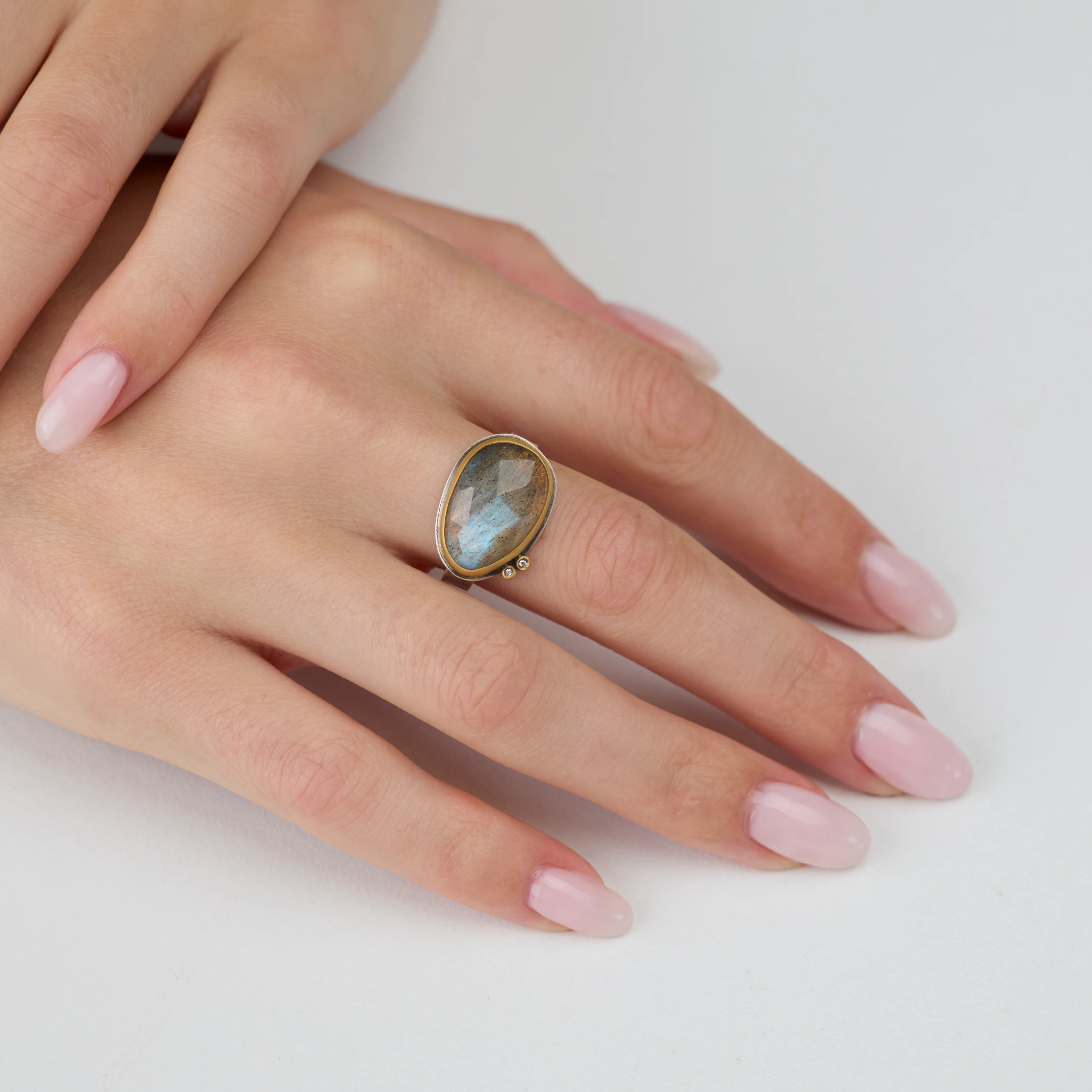 Labradorite Ring with Diamonds - Image 2