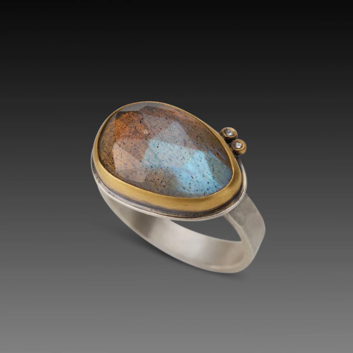 Labradorite Ring with Diamonds - Image 3