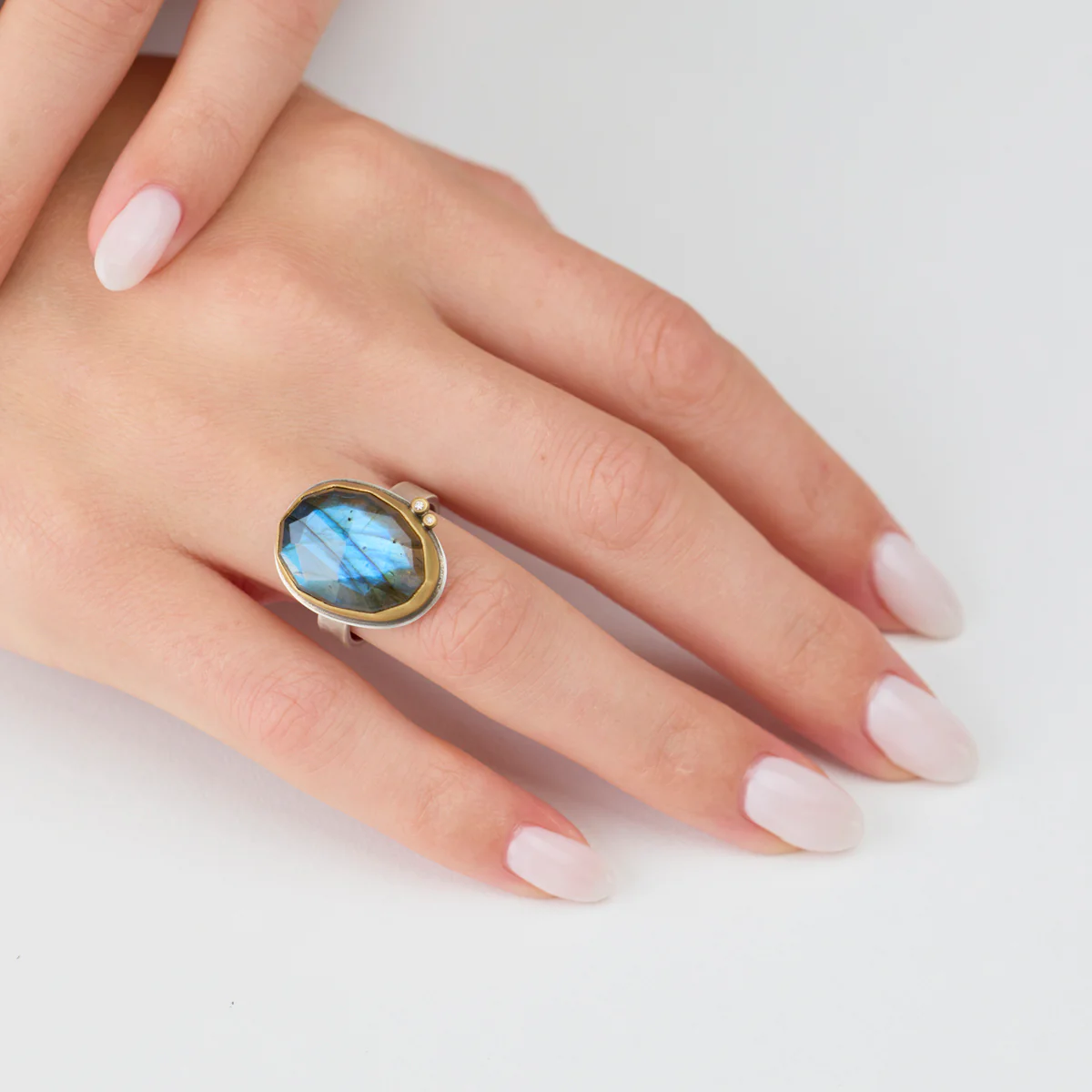 Labradorite Ring with Diamonds - Image 2