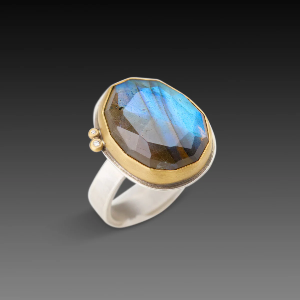 Labradorite Ring with Diamonds - Image 3