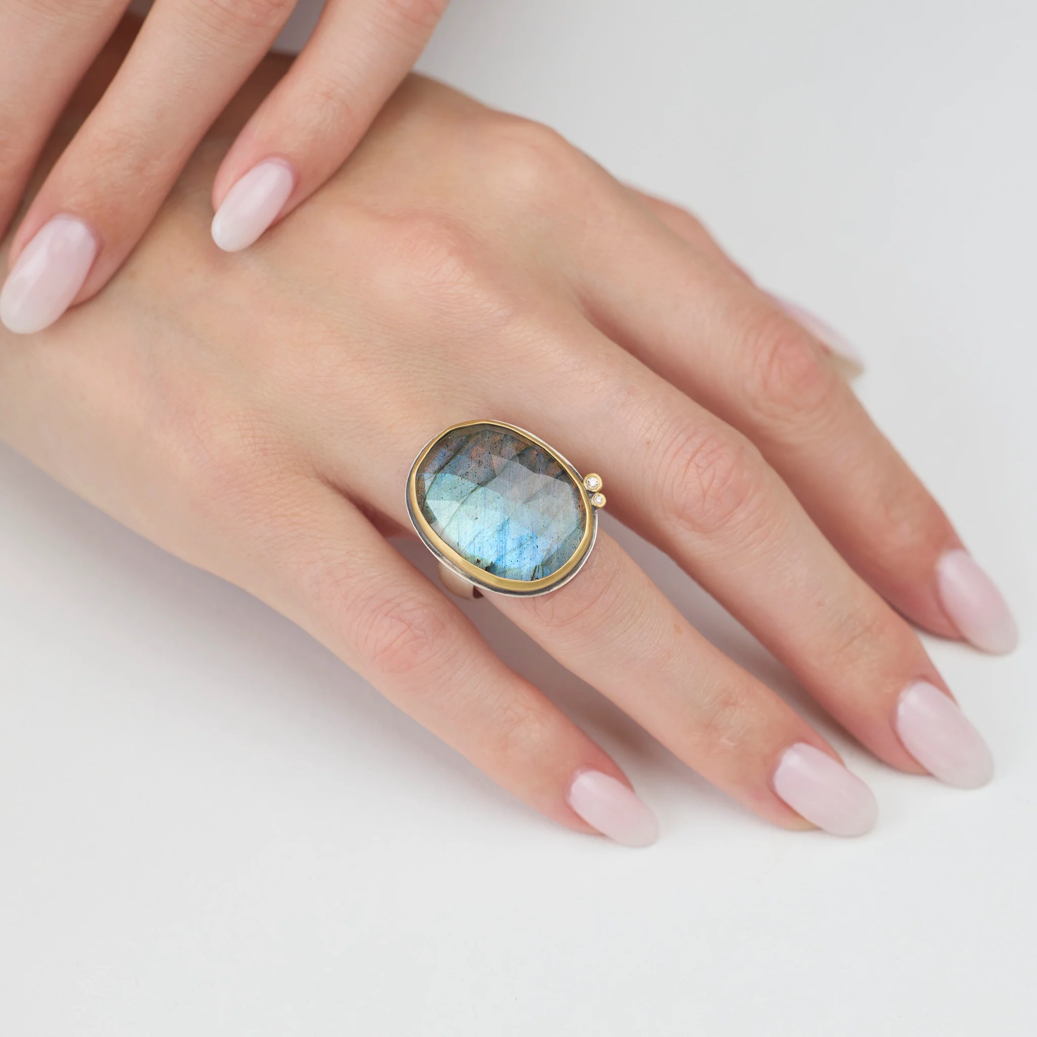Labradorite Ring with Diamonds - Image 2