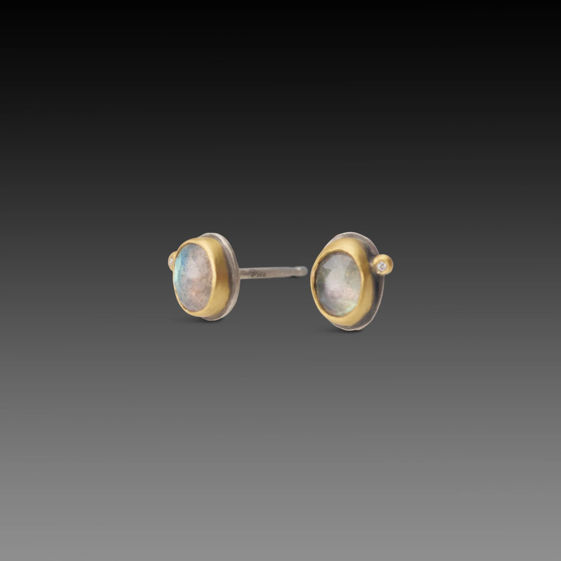 Labradorite Stud Earrings with Diamond Dot - Image 3