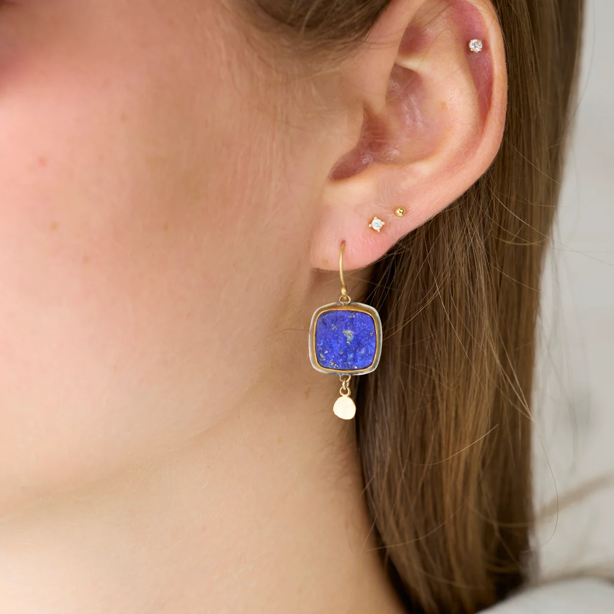Lapis Earrings with Gold Disks - Image 2