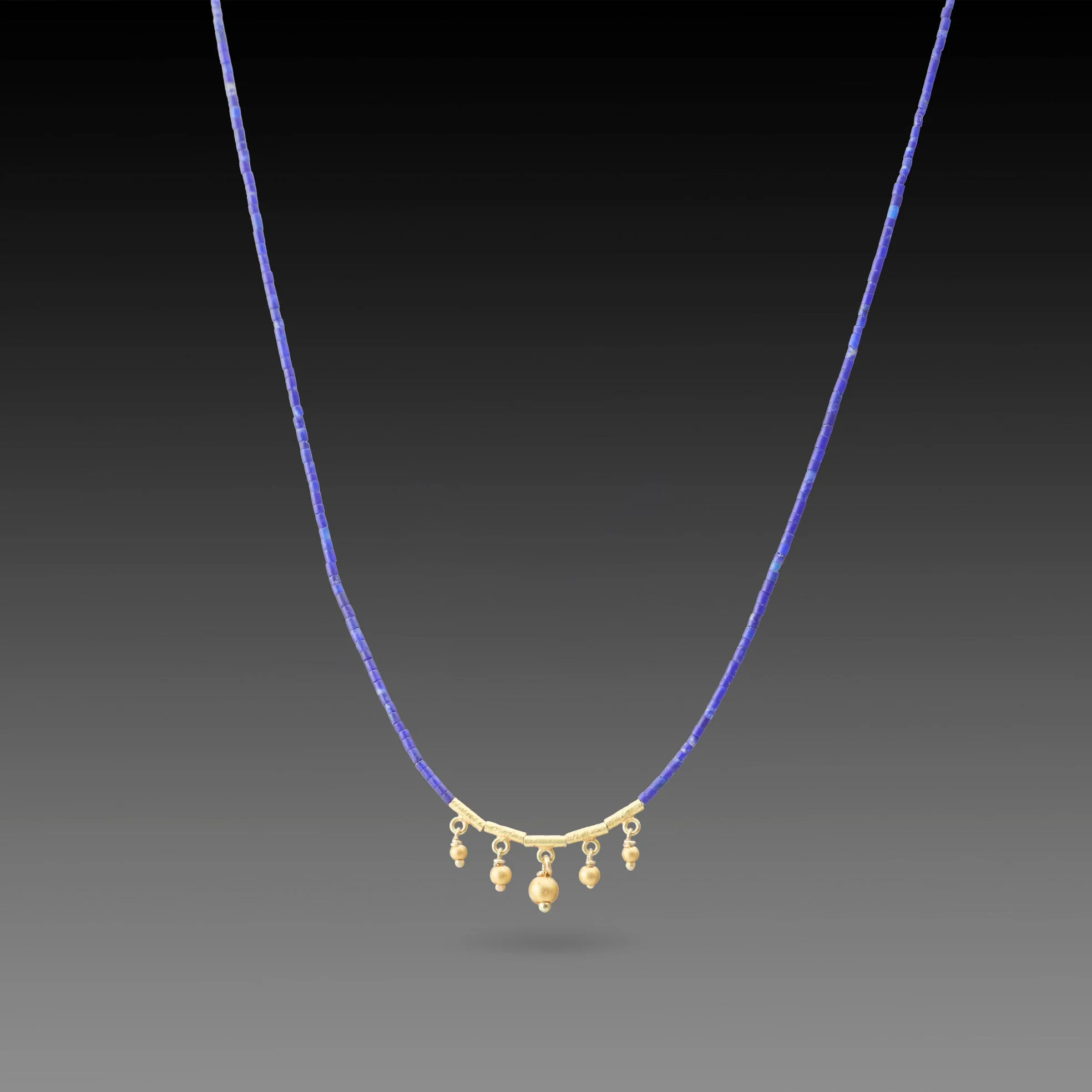 Lapis Necklace with Five Gold Drops