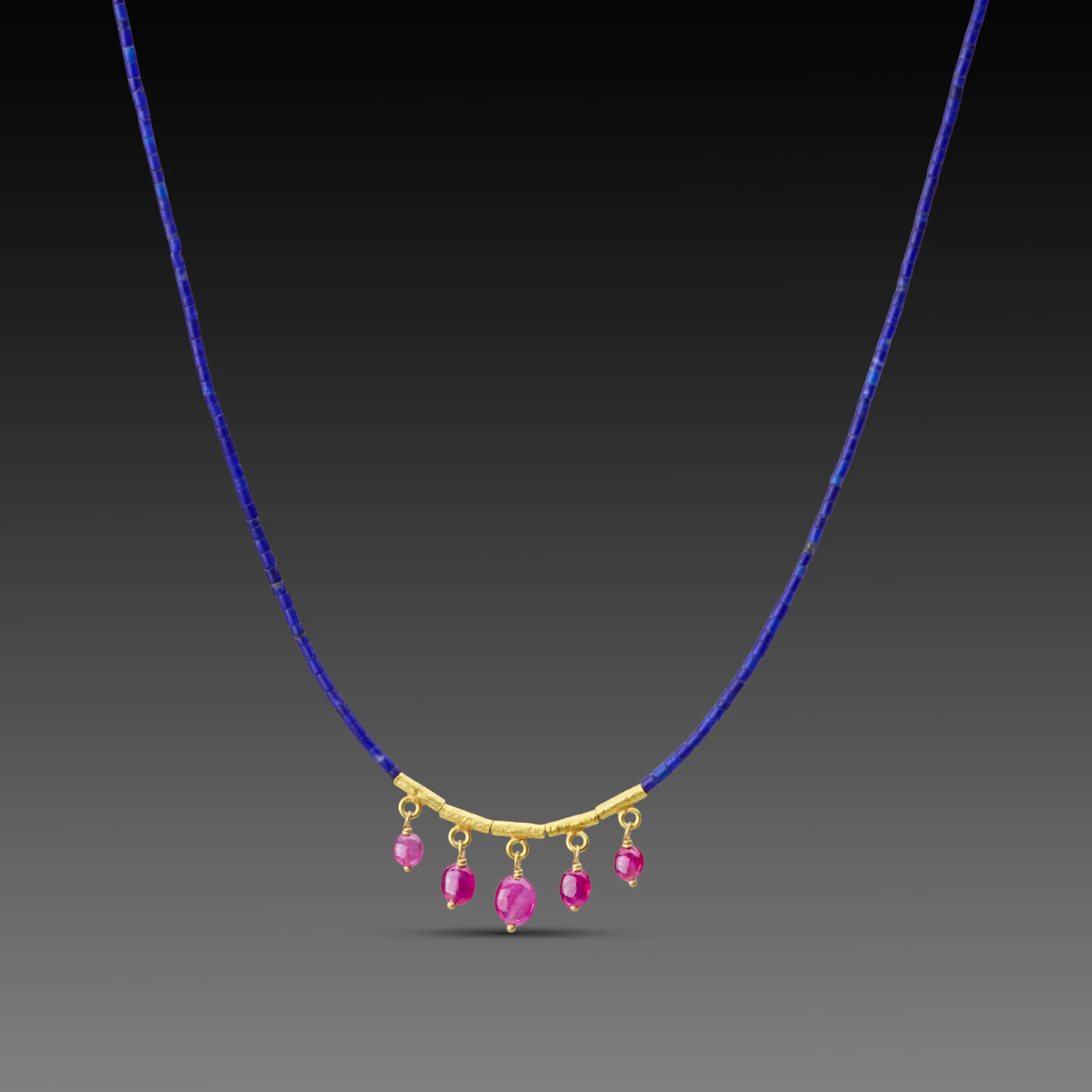 Lapis Necklace with Ruby Fringe